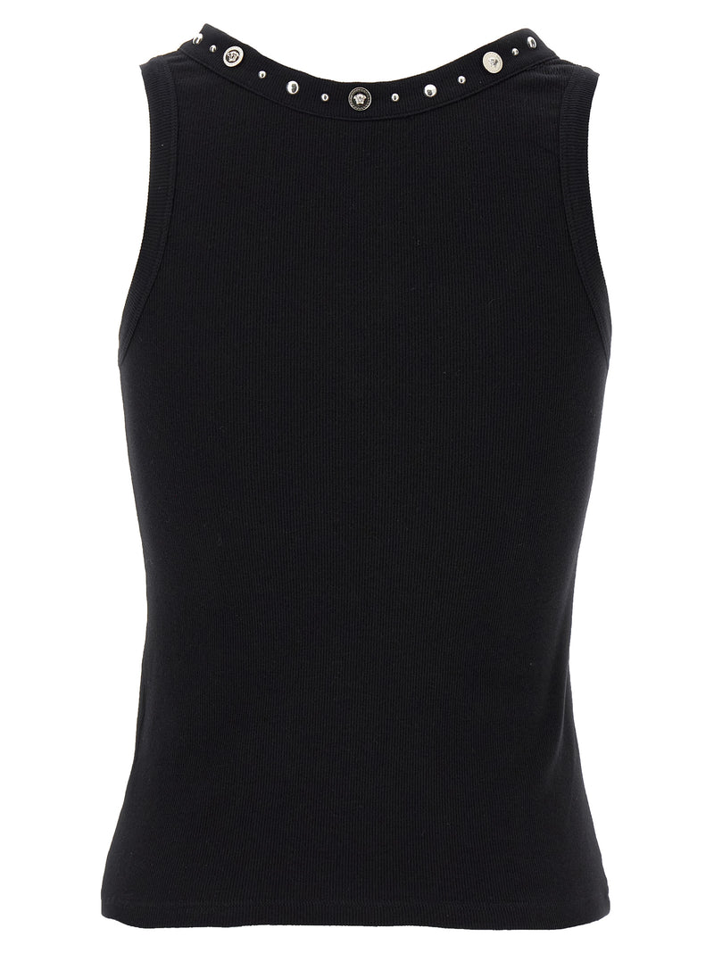 Versace Black Cotton Sleeveles T-Shirt