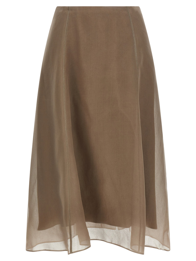 Brunello Cucinelli Beige Silk Midi Skirt