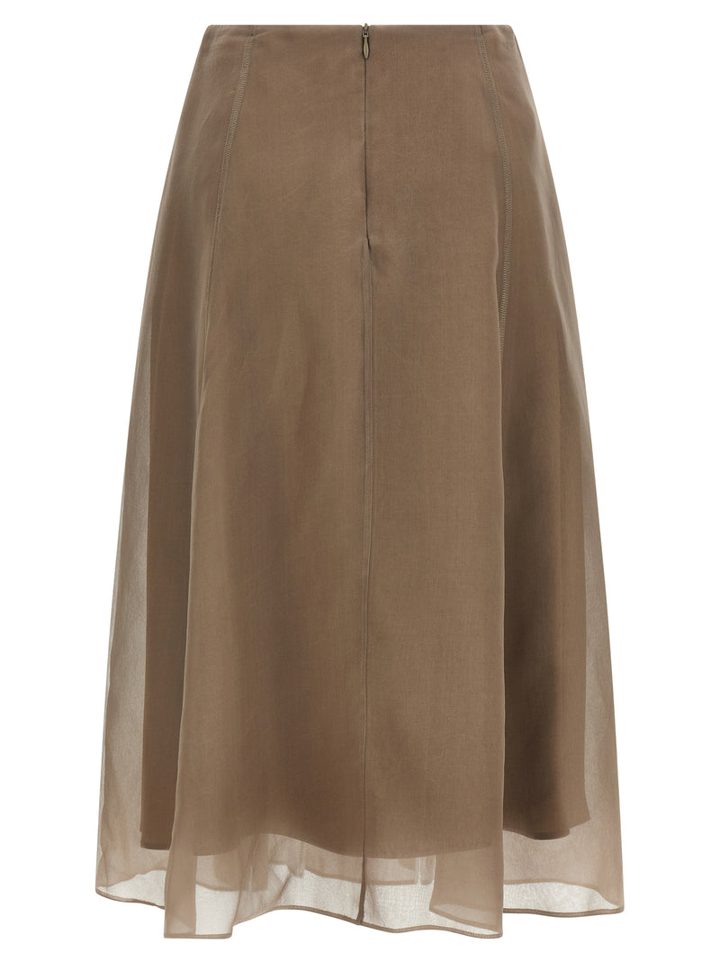 Brunello Cucinelli Beige Silk Midi Skirt