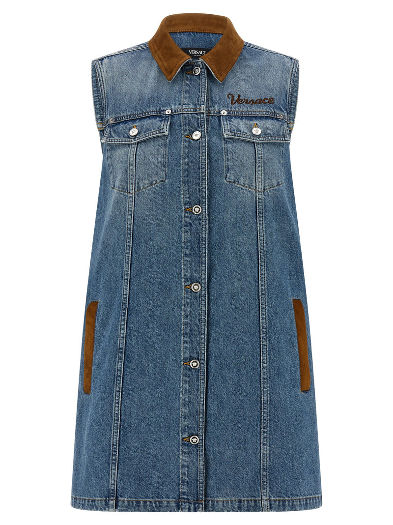 Versace Blue Cotton Short Dress