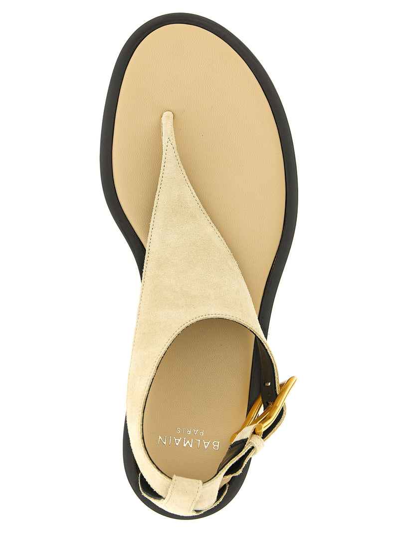 Balmain Beige Calfskin Flat Sandals