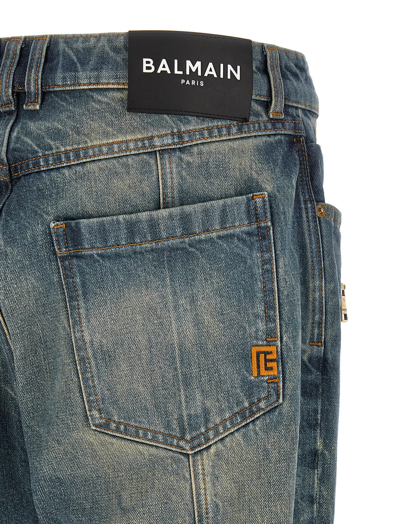 Balmain Blue Cotton Straight-Leg Jeans