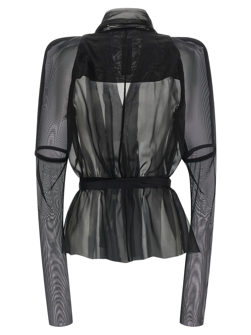 Rick Owens Black Silk Full-Length Jacket