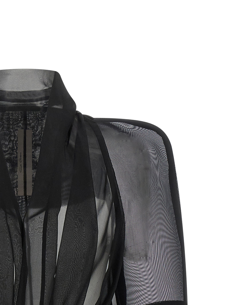 Rick Owens Black Silk Full-Length Jacket