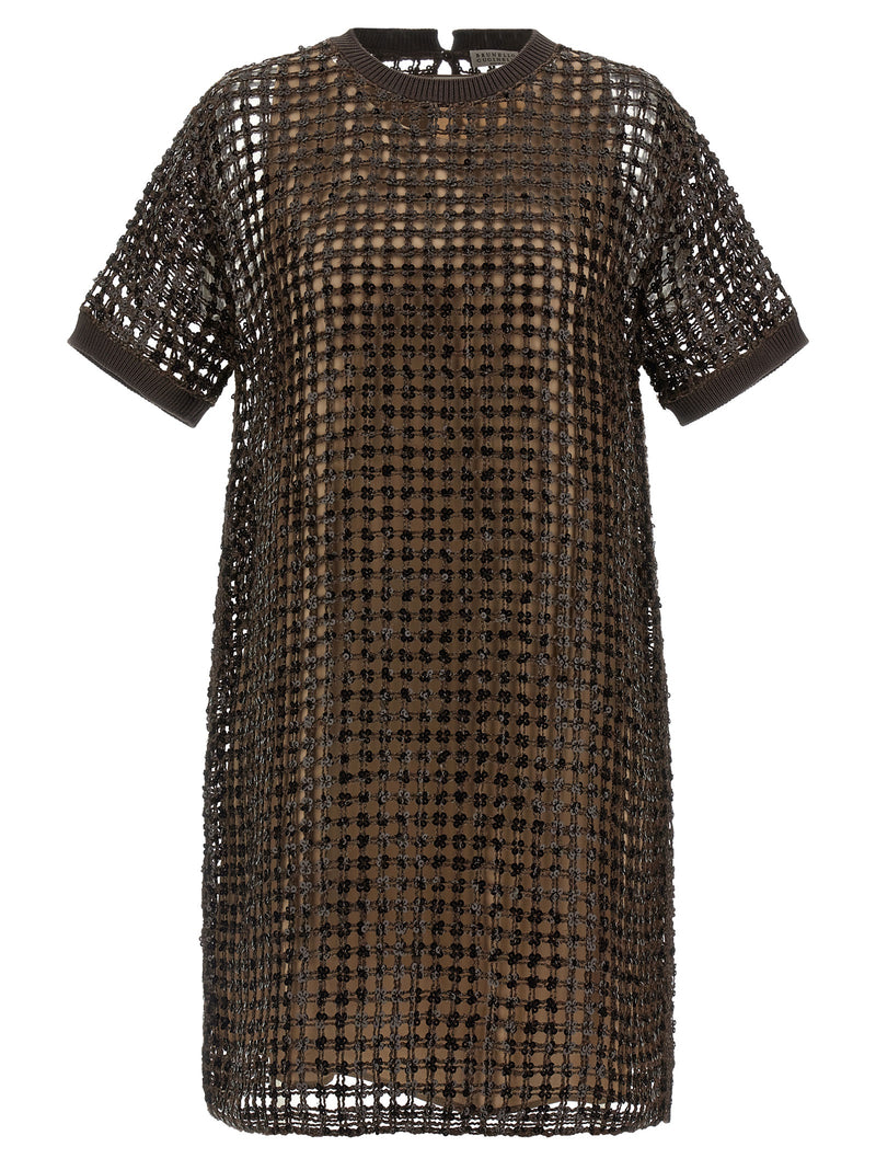 Brunello Cucinelli Brown Silk Short Dress