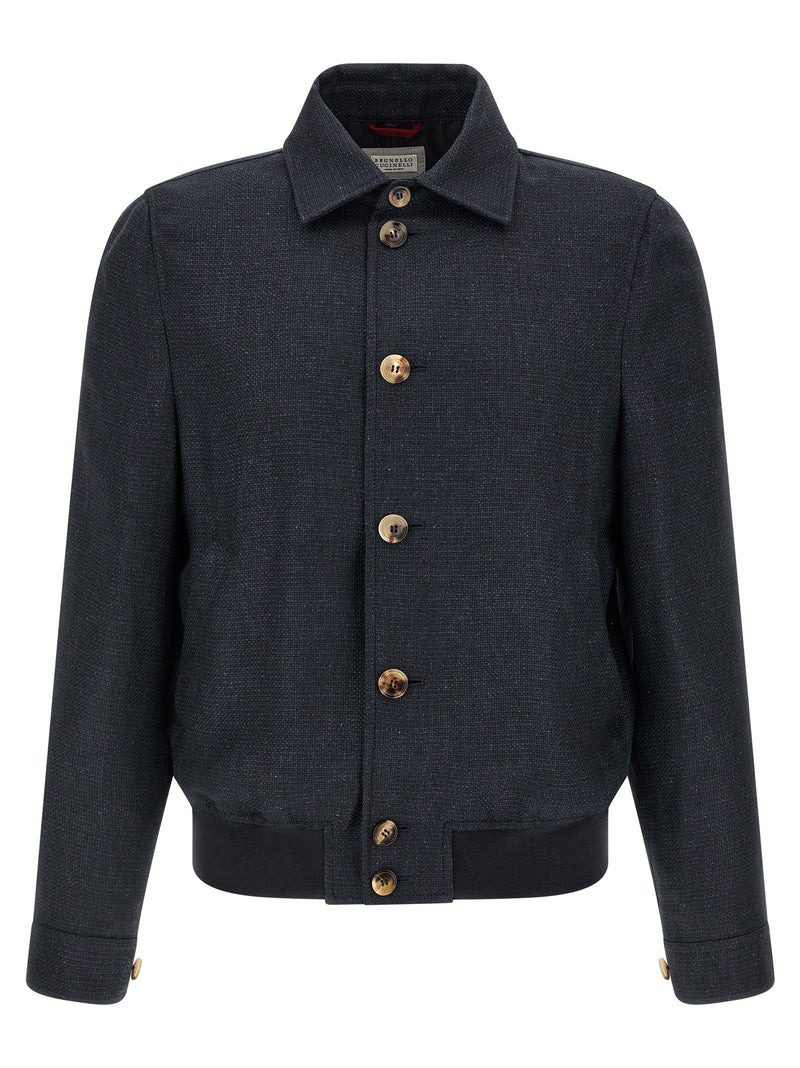 Brunello Cucinelli Blue Sisal Biker Jacket