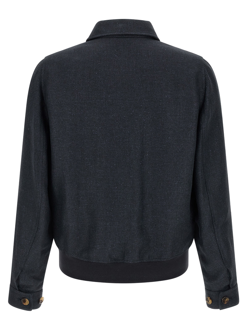 Brunello Cucinelli Blue Sisal Biker Jacket