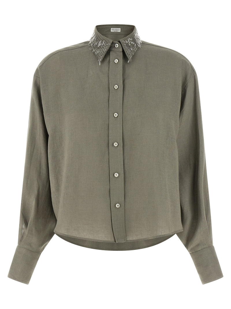 Brunello Cucinelli Bicolor Linen Blouse