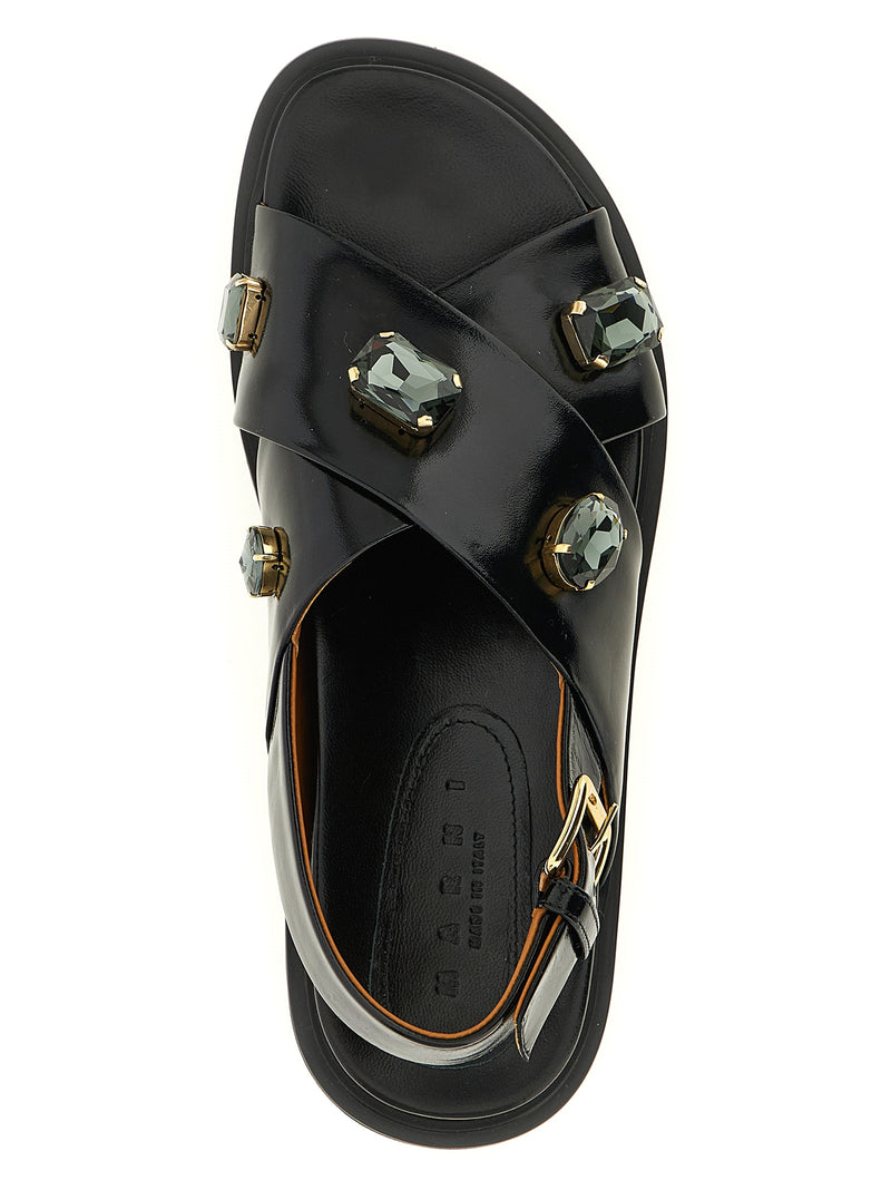Marni Black Lamb Leather Flat Sandals