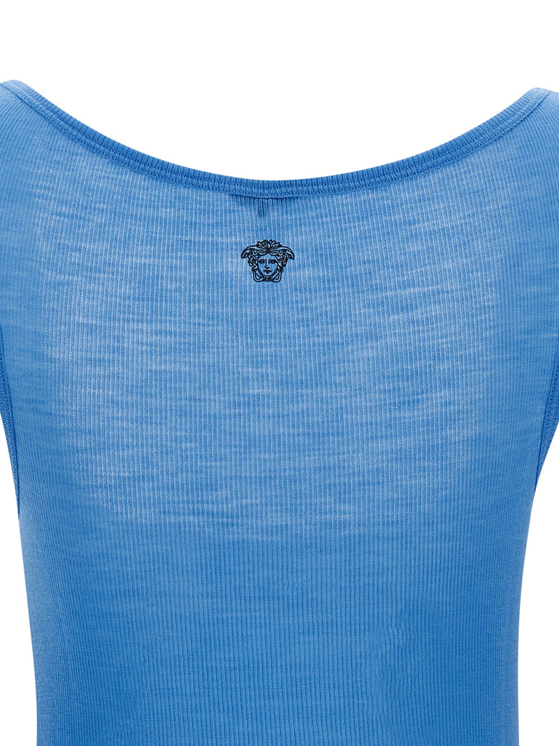Versace Blue Virgin Wool Tank Tops