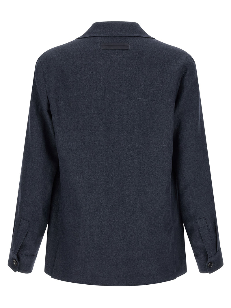 ZEGNA Blue Linen Full-Length Jacket