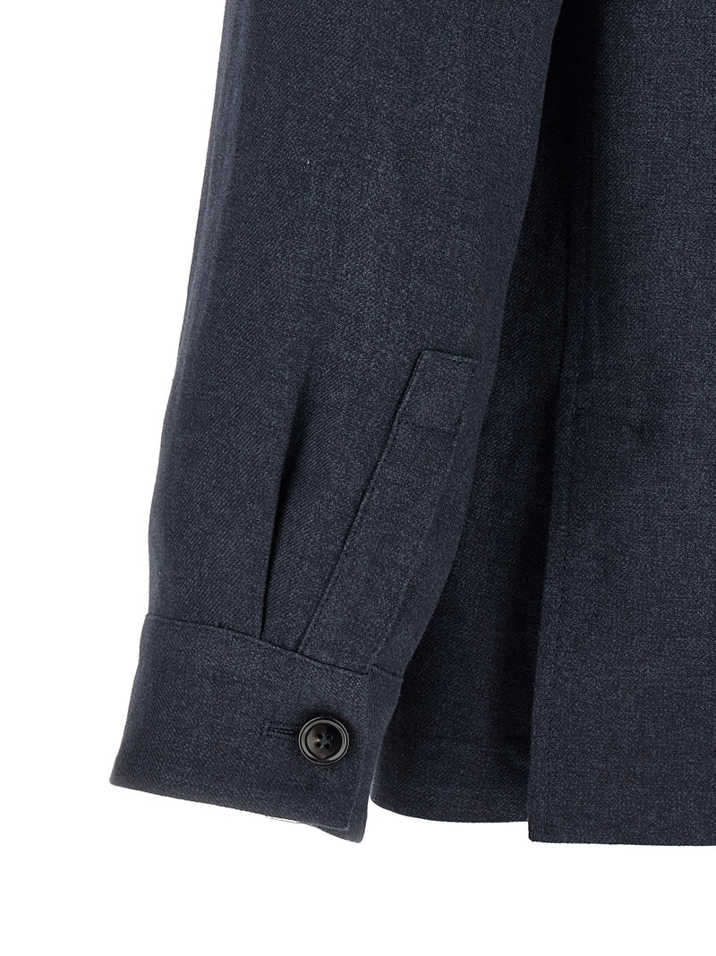 ZEGNA Blue Linen Full-Length Jacket