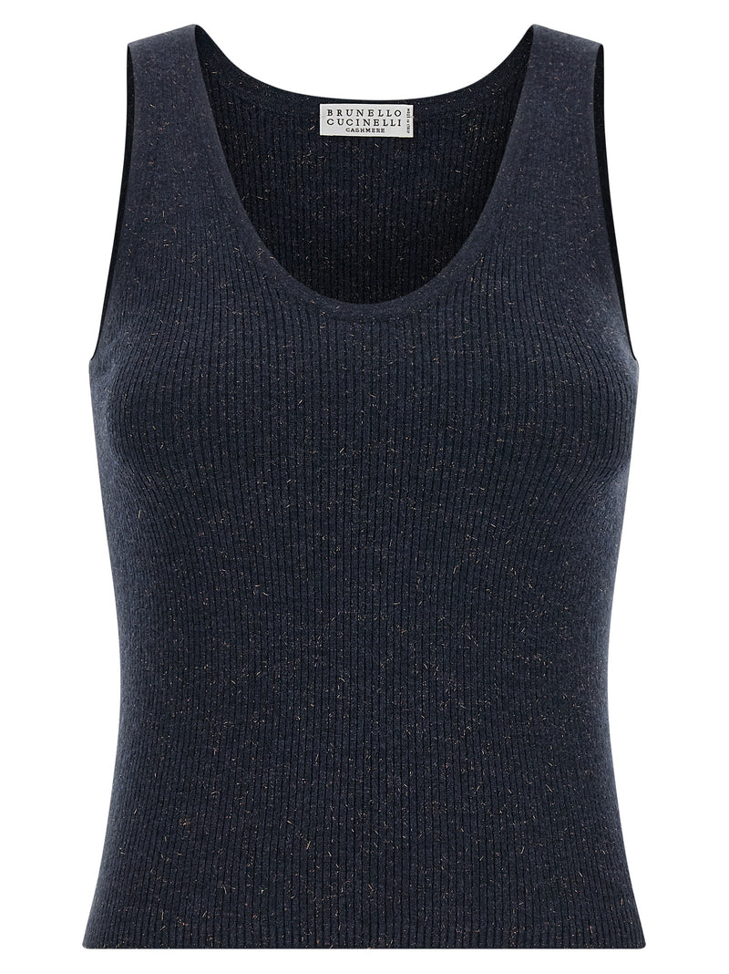 Brunello Cucinelli Blue Cashmere Sleeveles T-Shirt