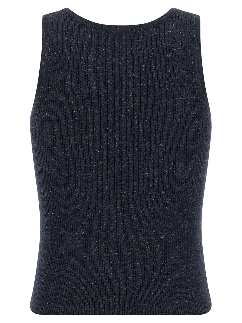 Brunello Cucinelli Blue Cashmere Sleeveles T-Shirt