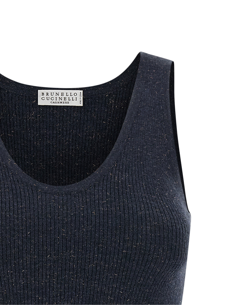 Brunello Cucinelli Blue Cashmere Sleeveles T-Shirt