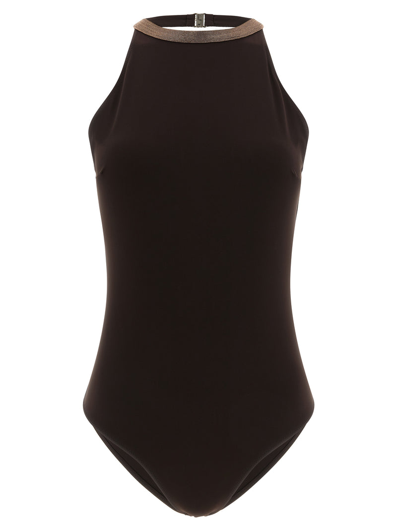 Brunello Cucinelli Brown Polyamide One-Piece Swimsuit