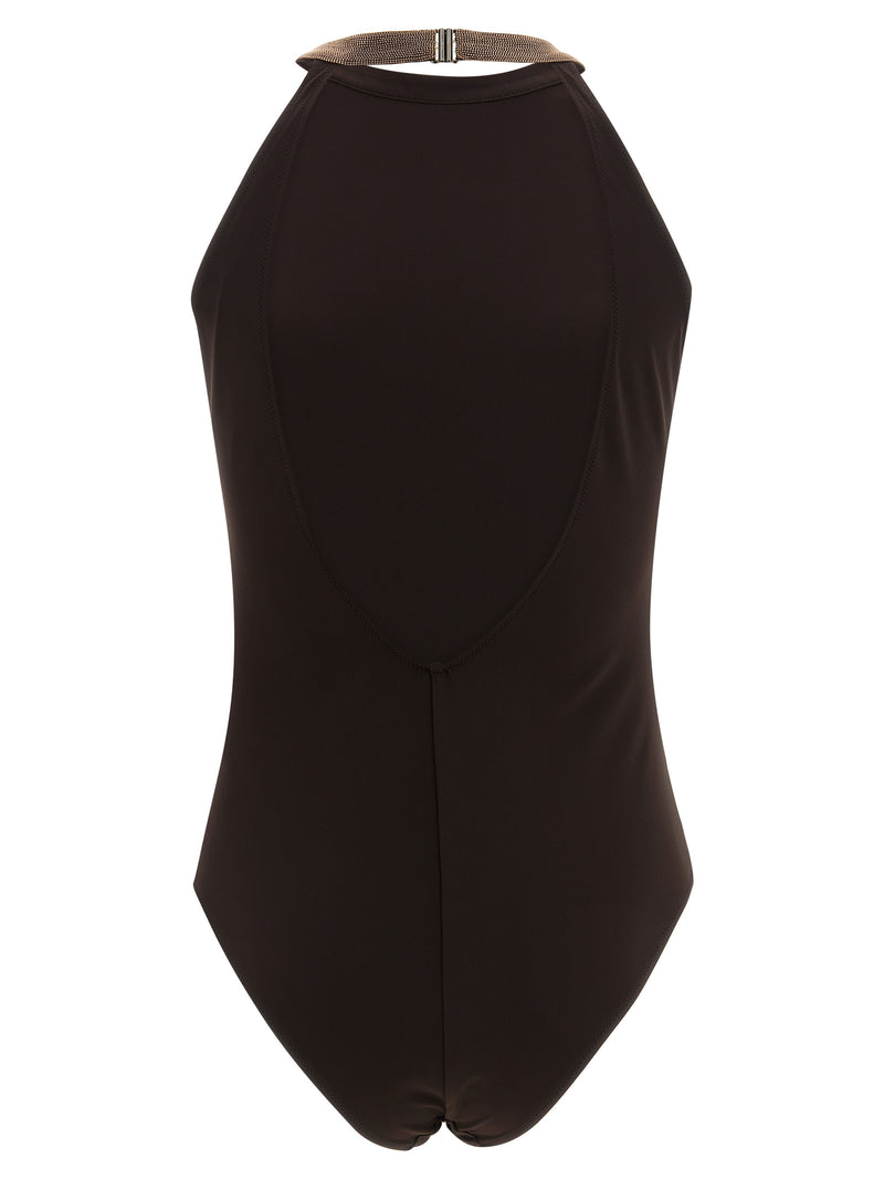 Brunello Cucinelli Brown Polyamide One-Piece Swimsuit