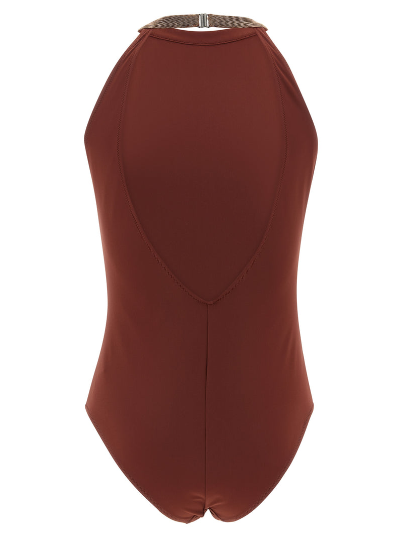 Brunello Cucinelli Bordeaux Polyamide One-Piece Swimsuit
