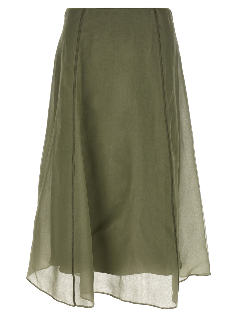 Brunello Cucinelli Bicolor Silk Midi Skirt