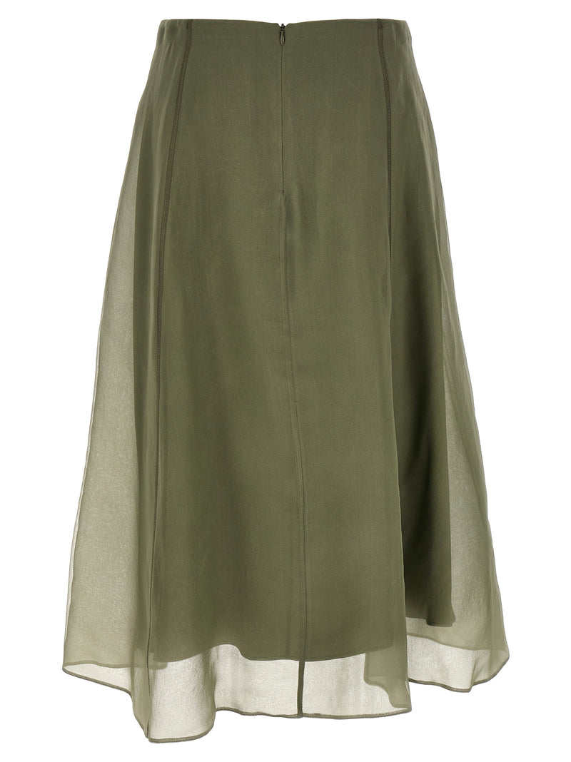 Brunello Cucinelli Bicolor Silk Midi Skirt