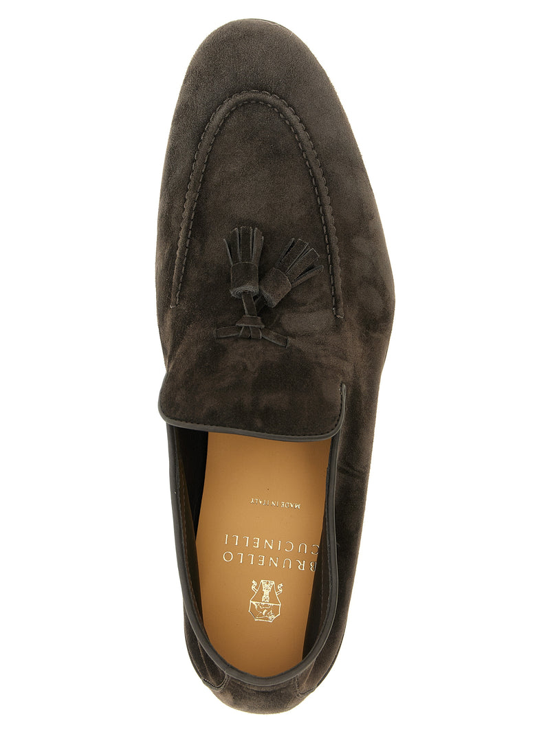 Brunello Cucinelli Gray Calfskin Slip-On Loafers