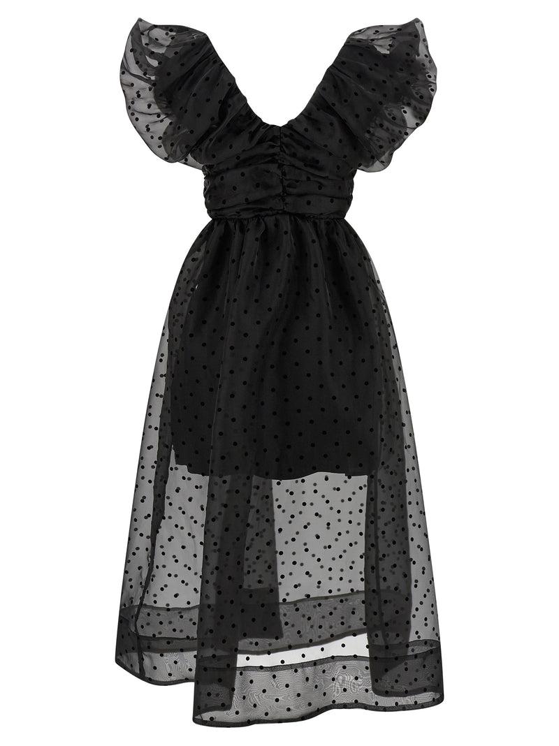 Ganni Black Recycled Polyester Midi Dress