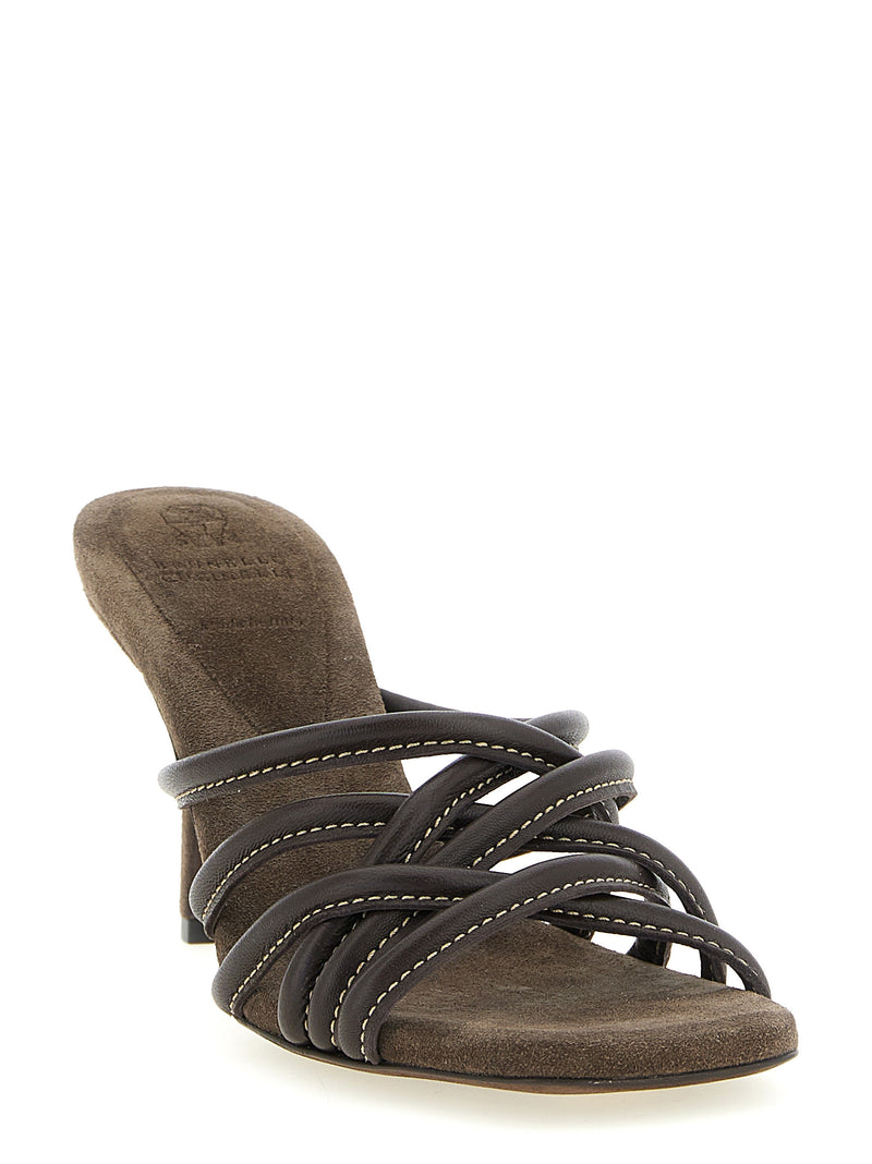 Brunello Cucinelli Brown Leather Stiletto Heel Sandals