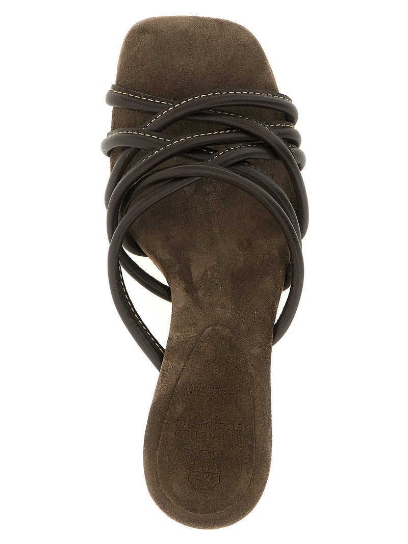 Brunello Cucinelli Brown Leather Stiletto Heel Sandals