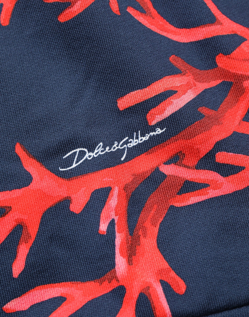 Sweat-shirt à capuche bleu en coton avec logo corail, Dolce & Gabbana