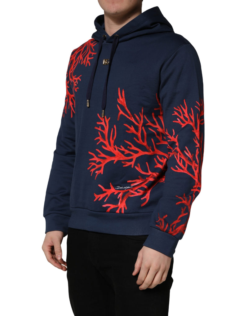 Sweat-shirt à capuche bleu en coton avec logo corail, Dolce & Gabbana