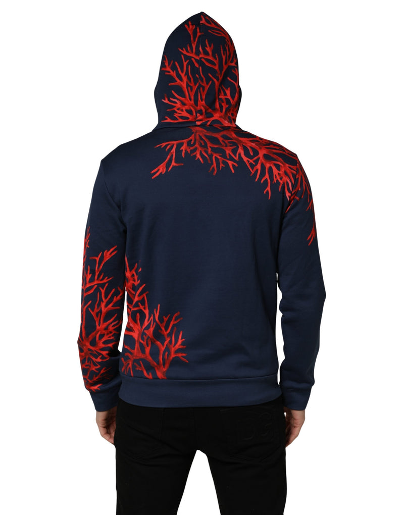 Sweat-shirt à capuche bleu en coton avec logo corail, Dolce & Gabbana