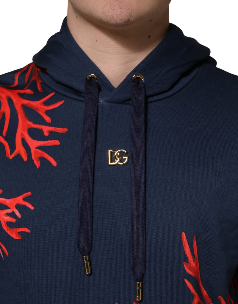 Sweat-shirt à capuche bleu en coton avec logo corail, Dolce & Gabbana