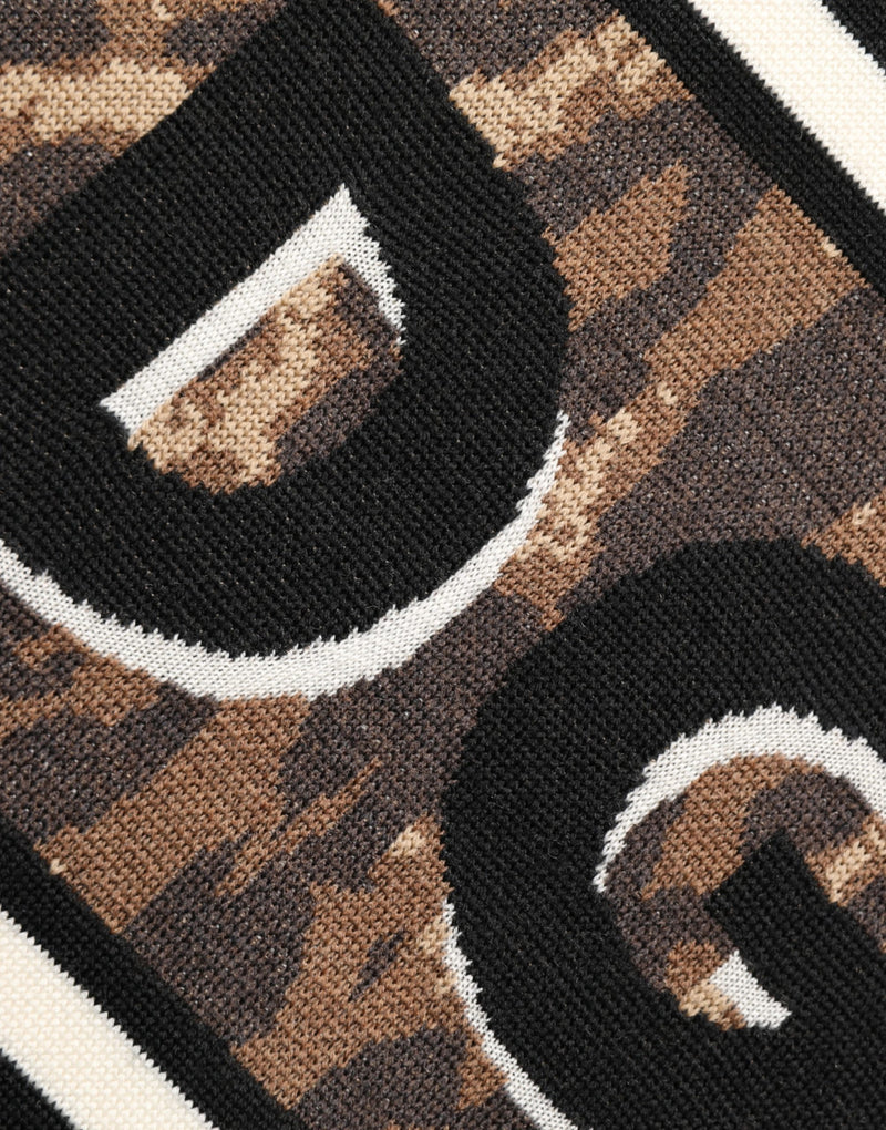 Jersey negro de lana con estampado de leopardo y cuello redondo para hombre de Dolce & Gabbana