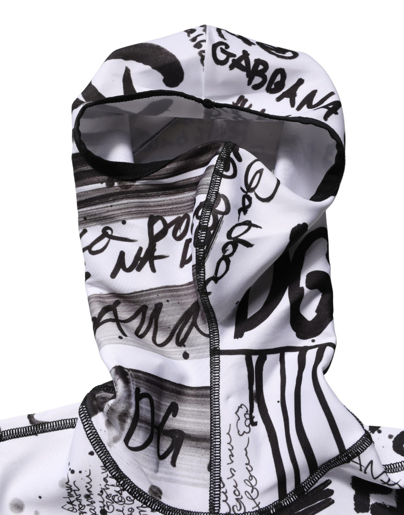 Suéter con capucha tipo pasamontañas de punto jersey blanco con estampado de grafitis de Dolce & Gabbana