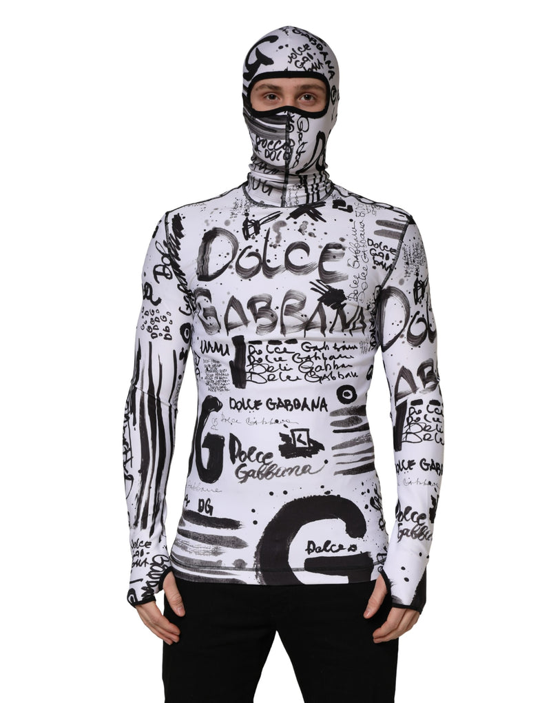 Suéter con capucha tipo pasamontañas de punto jersey blanco con estampado de grafitis de Dolce & Gabbana