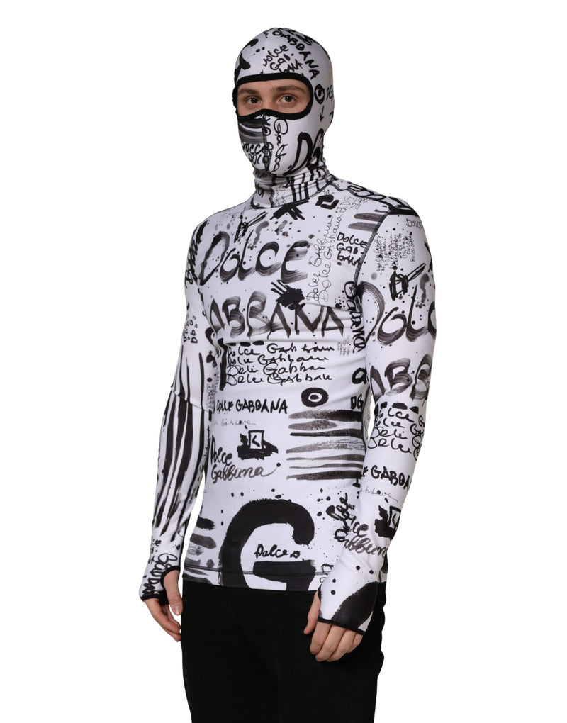 Suéter con capucha tipo pasamontañas de punto jersey blanco con estampado de grafitis de Dolce & Gabbana