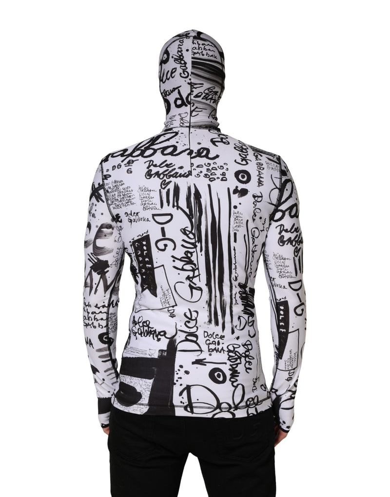 Suéter con capucha tipo pasamontañas de punto jersey blanco con estampado de grafitis de Dolce & Gabbana