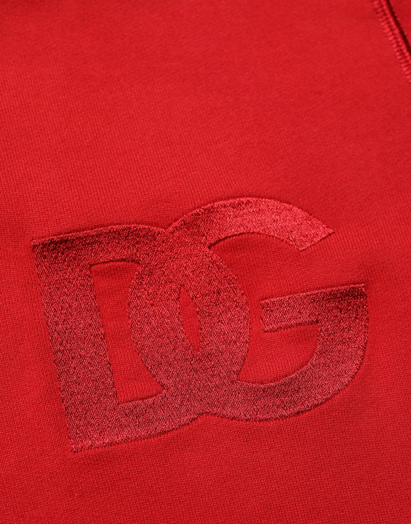 Suéter rojo con capucha, logotipo bordado y cierre completo de Dolce & Gabbana