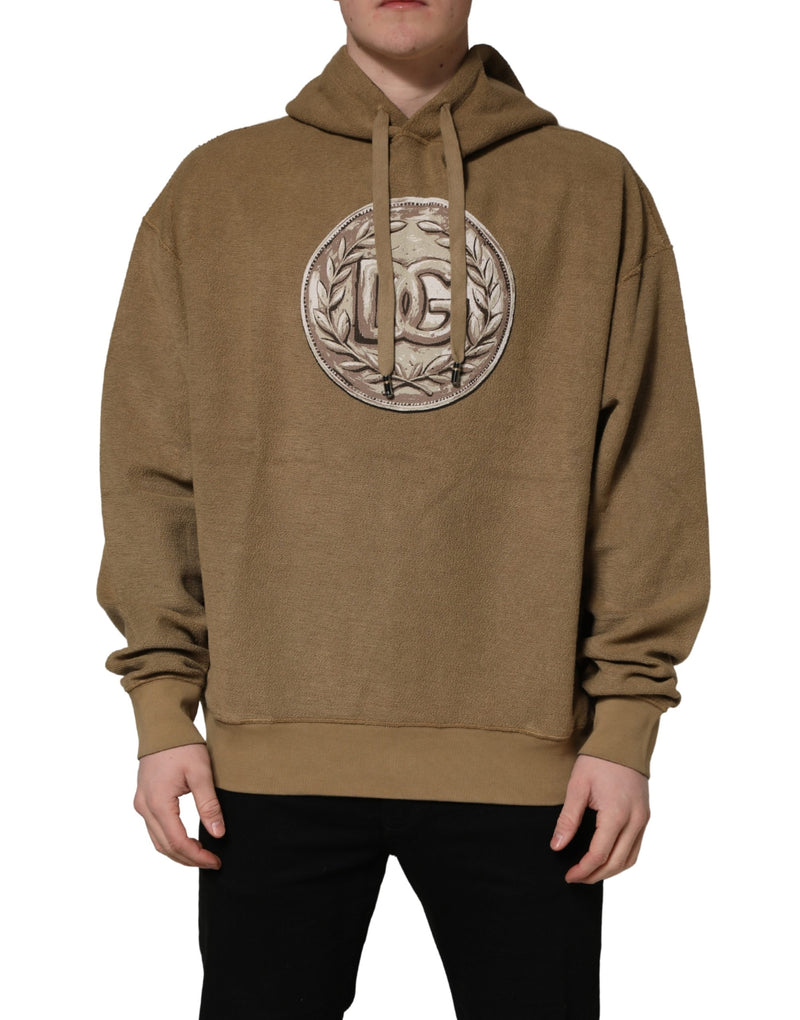 Suéter marrón de algodón con capucha, moneda con logotipo y diseño tipo pulóver de Dolce & Gabbana