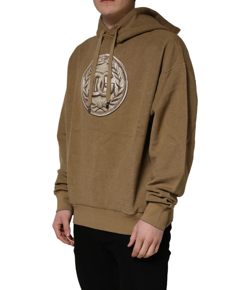 Suéter marrón de algodón con capucha, moneda con logotipo y diseño tipo pulóver de Dolce & Gabbana