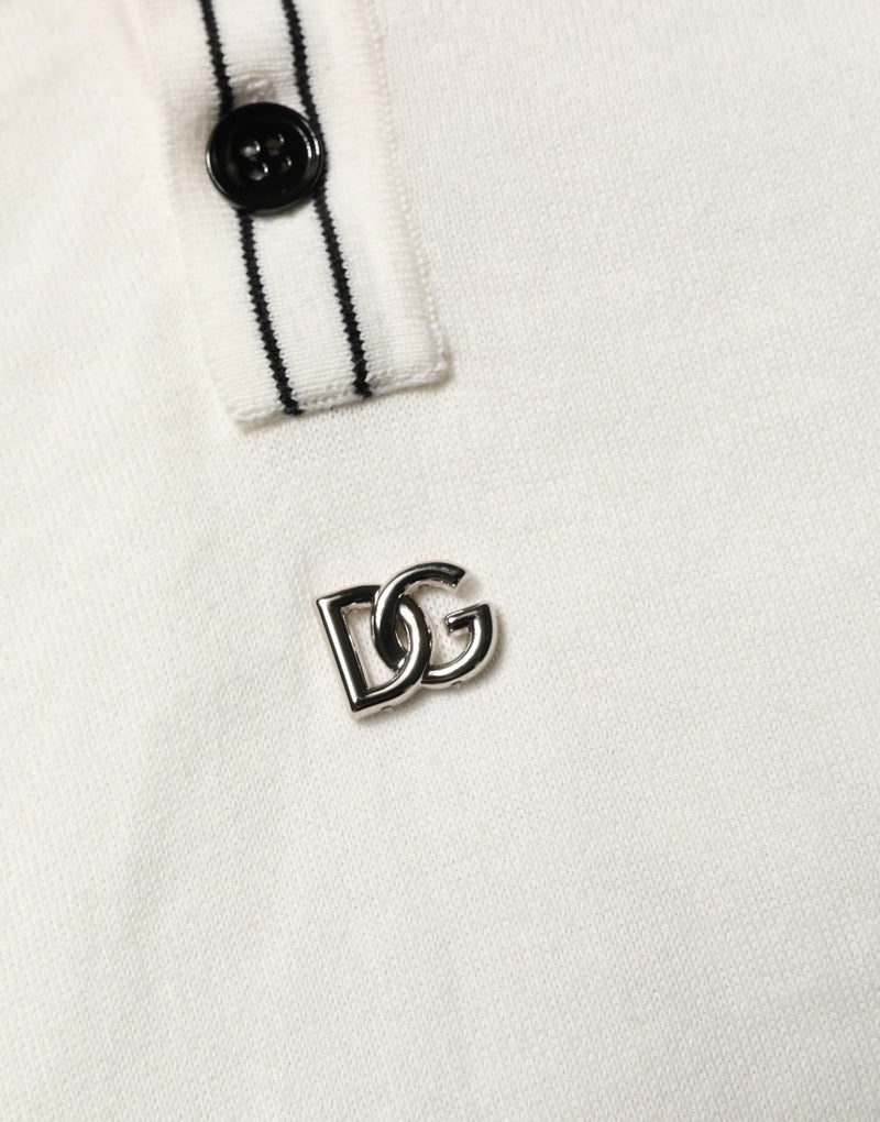 Pull polo en mélange de coton blanc pour homme, Dolce & Gabbana
