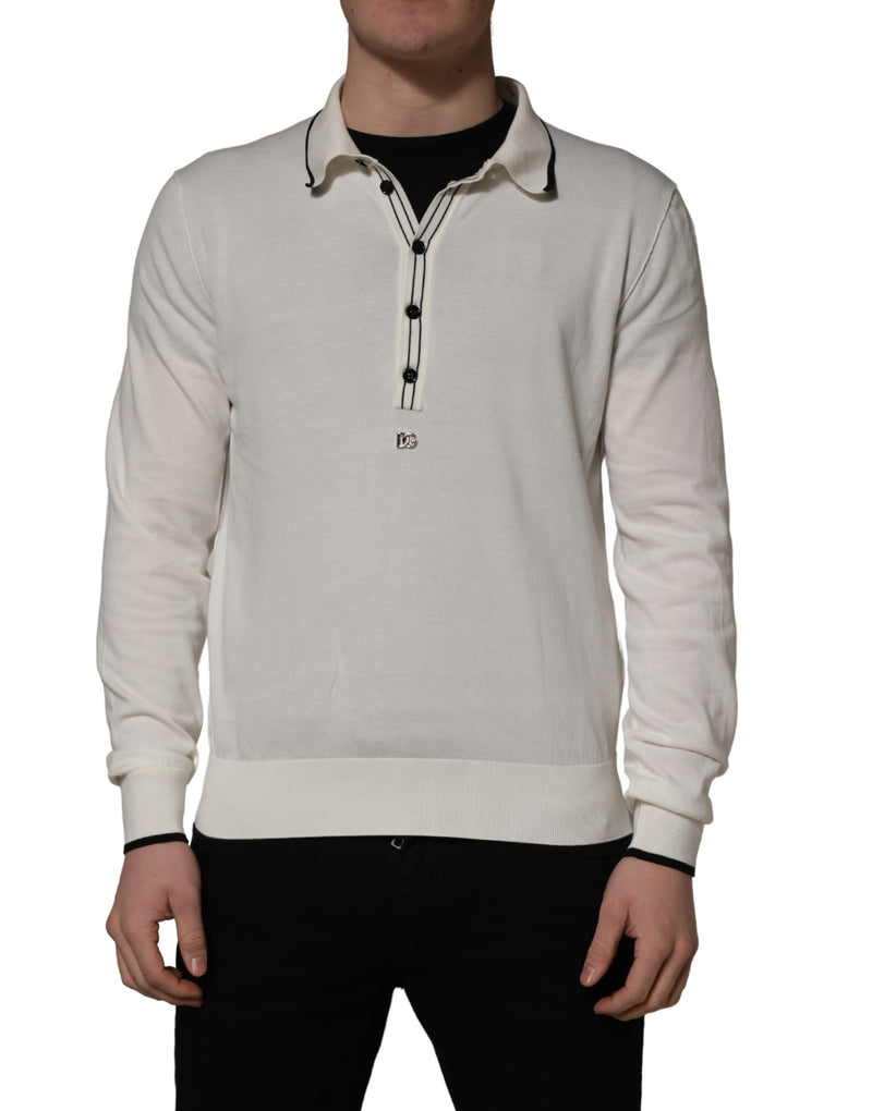 Pull polo en mélange de coton blanc pour homme, Dolce & Gabbana