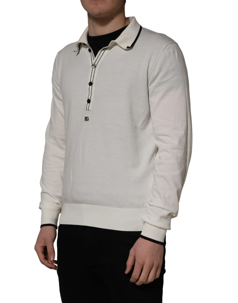 Pull polo en mélange de coton blanc pour homme, Dolce & Gabbana