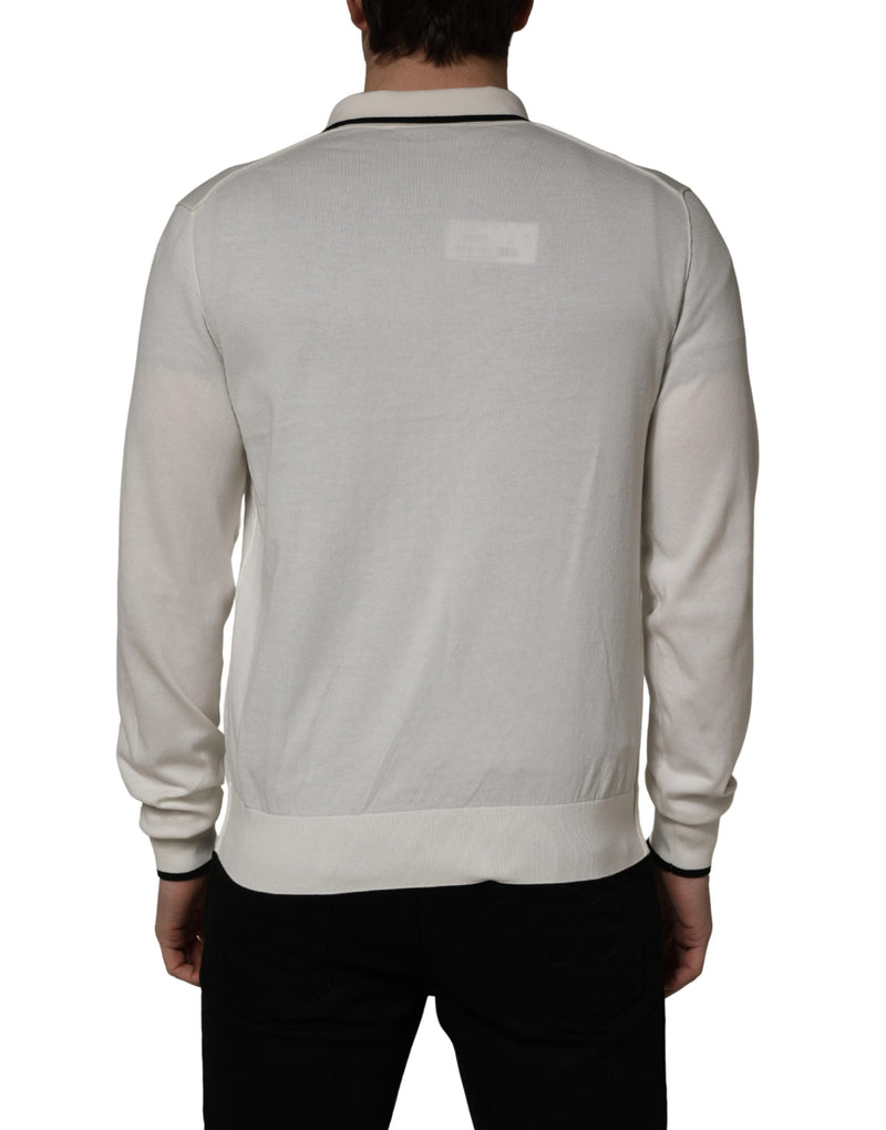 Pull polo en mélange de coton blanc pour homme, Dolce & Gabbana