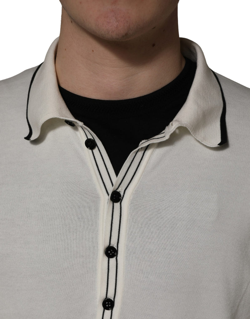 Pull polo en mélange de coton blanc pour homme, Dolce & Gabbana