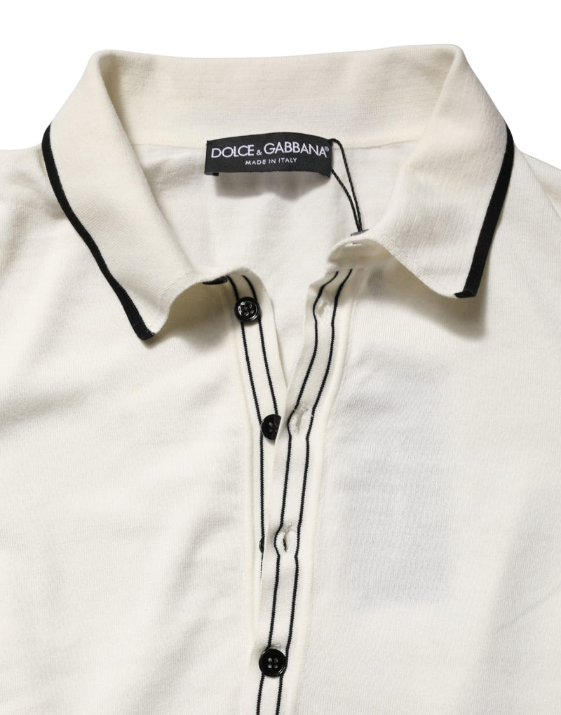 Pull polo en mélange de coton blanc pour homme, Dolce & Gabbana