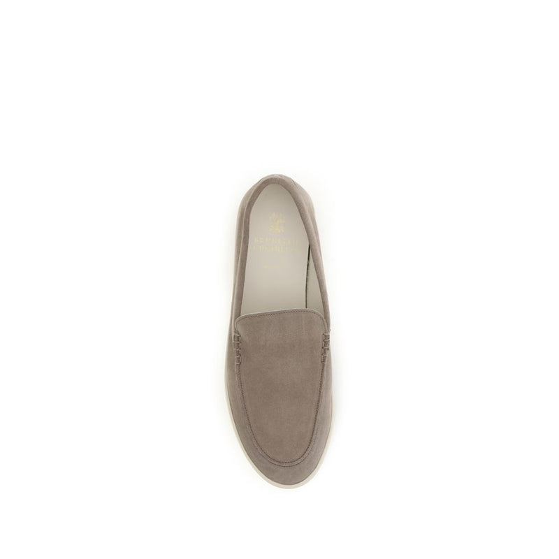 Brunello Cucinelli Gray Calf Leather Bos Taurus Slip-On Loafers