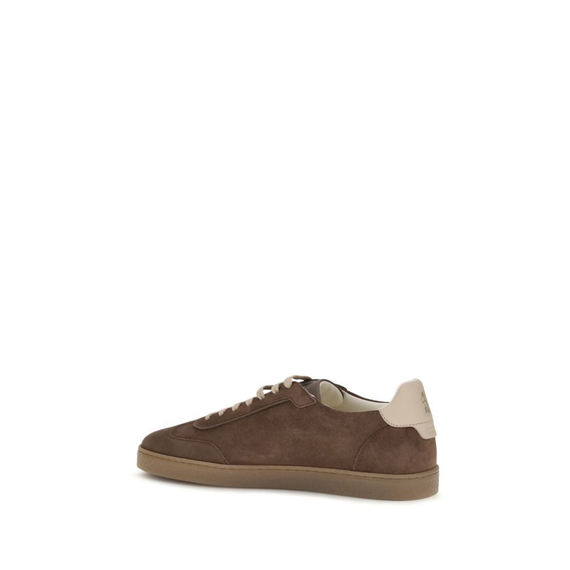 Brunello Cucinelli Beige Calf Leather Bos Taurus Low Top Sneakers