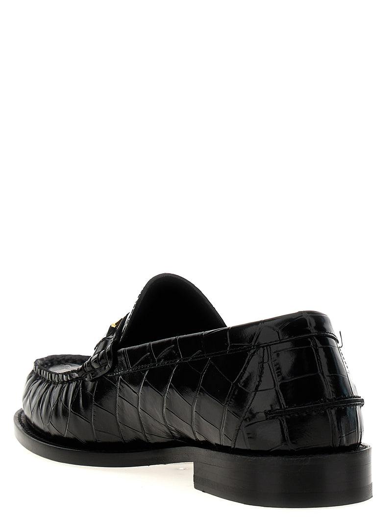 Versace Black Velvet Leather Slip-On Loafers