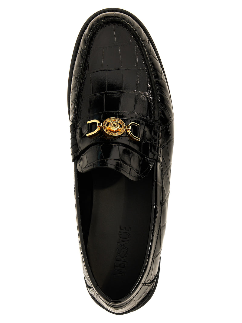 Versace Black Velvet Leather Slip-On Loafers
